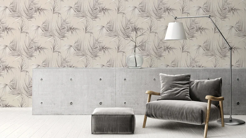 Papier peint de campagne Dream Again Michalsky Living modern country style feuilles de palmier gris beige 052