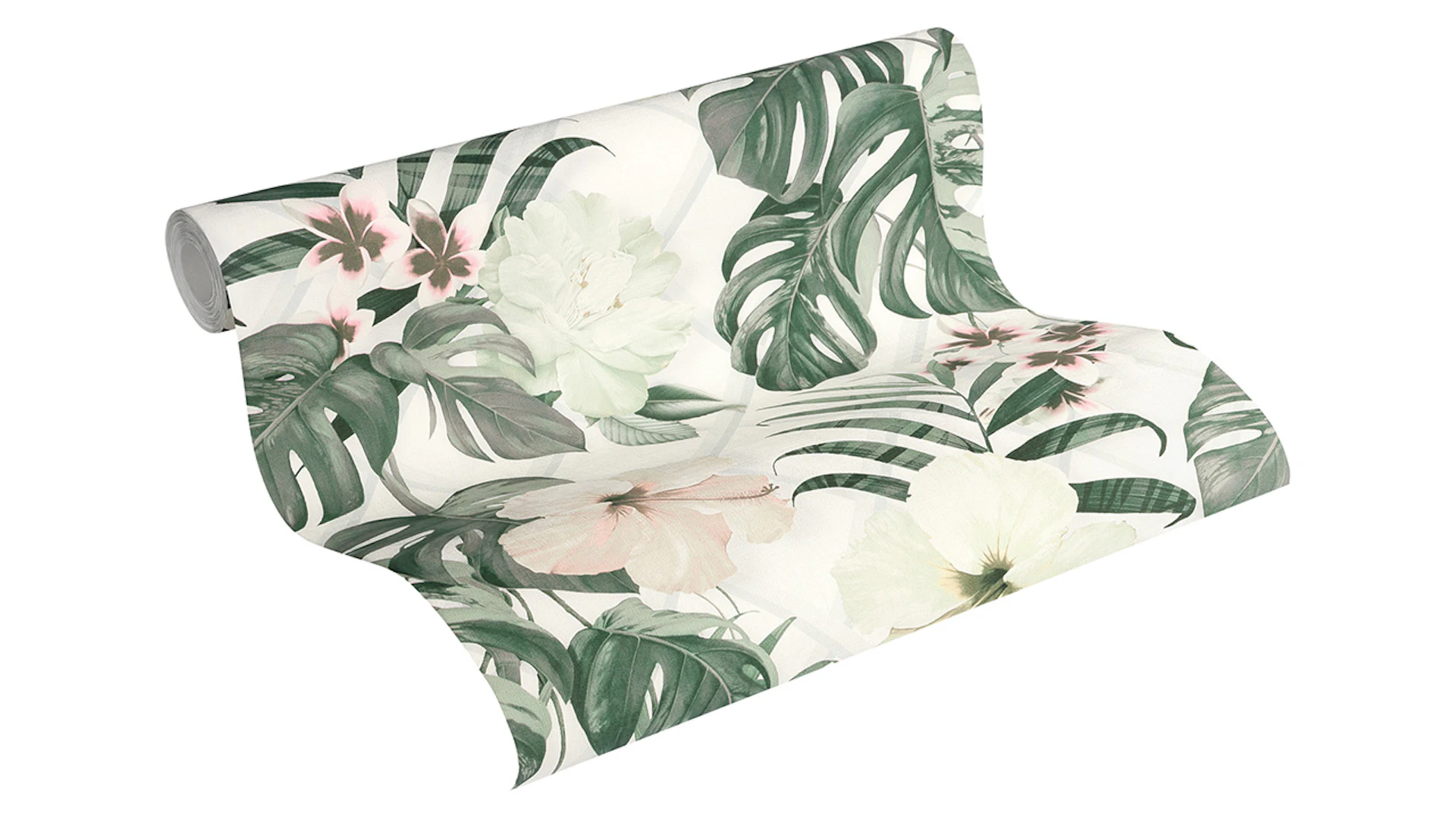 Papier peint Rêve à nouveau Fleurs vivantes Michalsky Feuilles de palmier Vert Blanc Gris 182