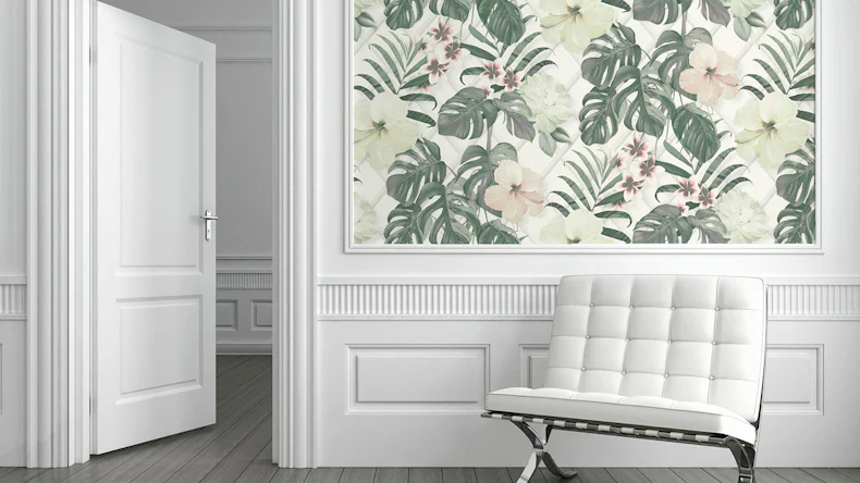 Tapete Dream Again Michalsky Living Blumen Palmenblätter Grün Weiß Grau 182