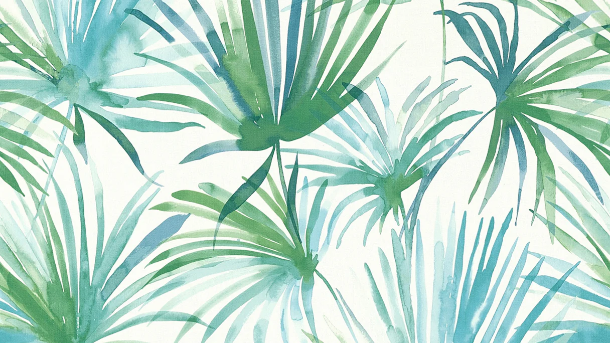 Papier peint en vinyle Colibri Livingwalls Modern Palm Leaves Blue Green White 242