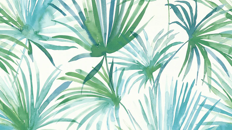 Vinyltapete Colibri Livingwalls Modern Palmenblätter Blau Grün Weiß 242