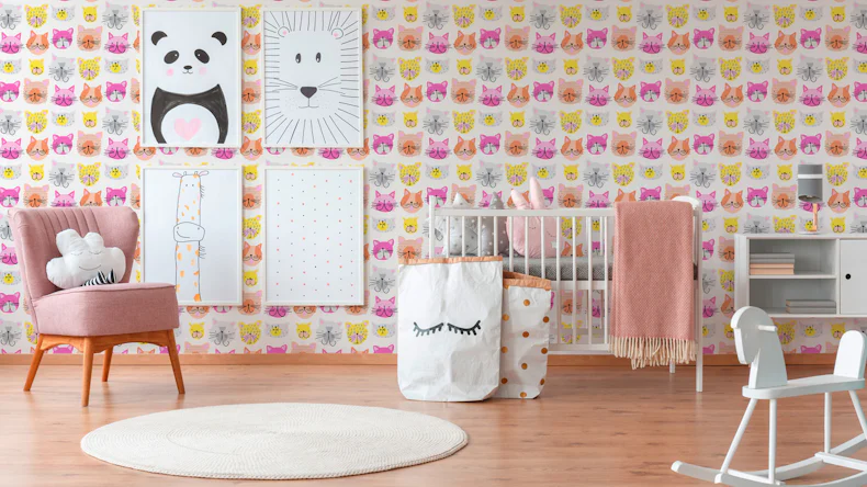 Papier peint rose fleurs modernes & nature enfants garçons & filles 6 542