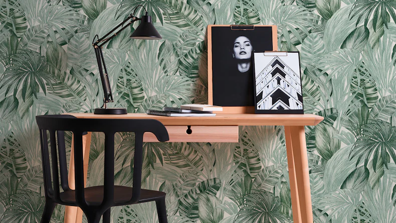 Papier peint en vinyle Greenery A.S. Création country style feuilles de palmier vert blanc 201