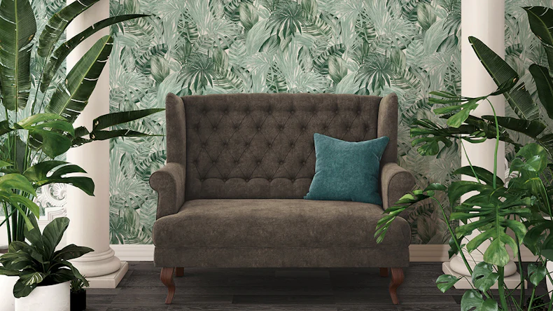 Papier peint en vinyle Greenery A.S. Création country style feuilles de palmier vert blanc 201