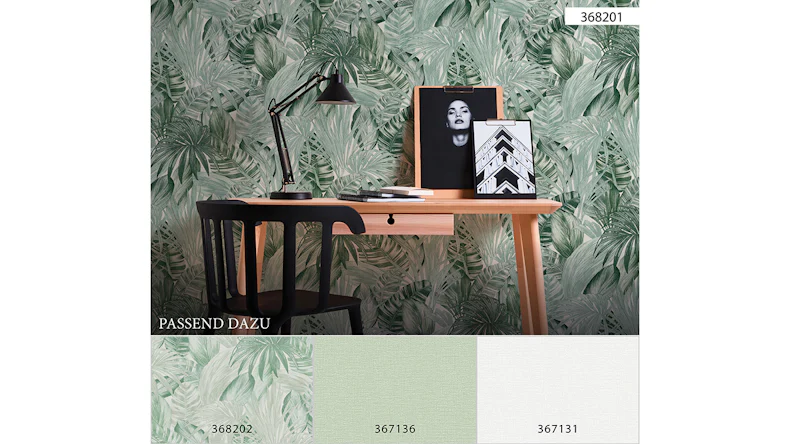 Papier peint en vinyle Greenery A.S. Création country style feuilles de palmier vert blanc 201