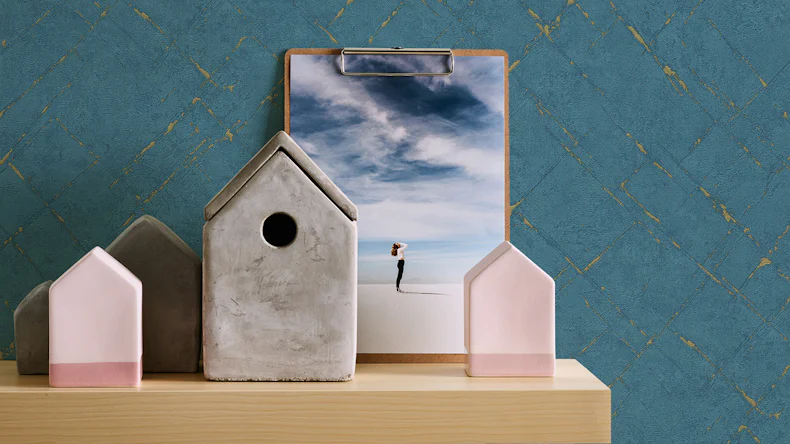 papier peint Emotion Graphic A.S. Création modern concrete look blue metallic 815