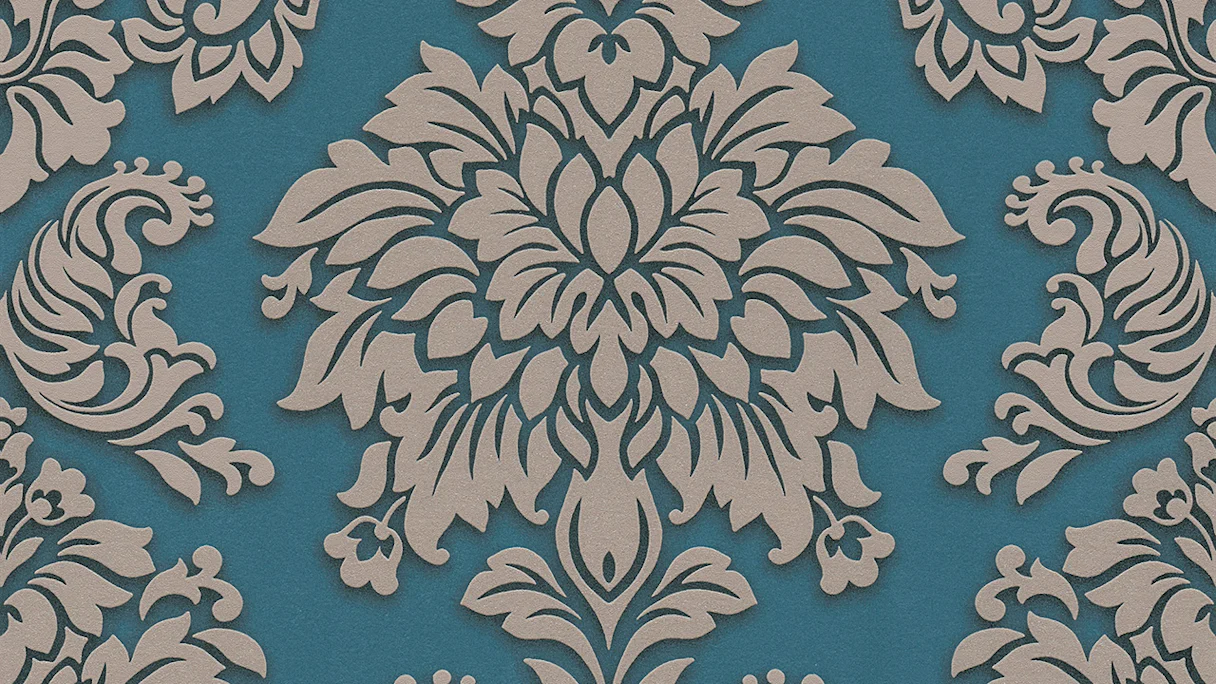 Metropolitan Stories Lizzy, papier peint en vinyle - London Living Ornamental Walls Beige Blue Metallic 985