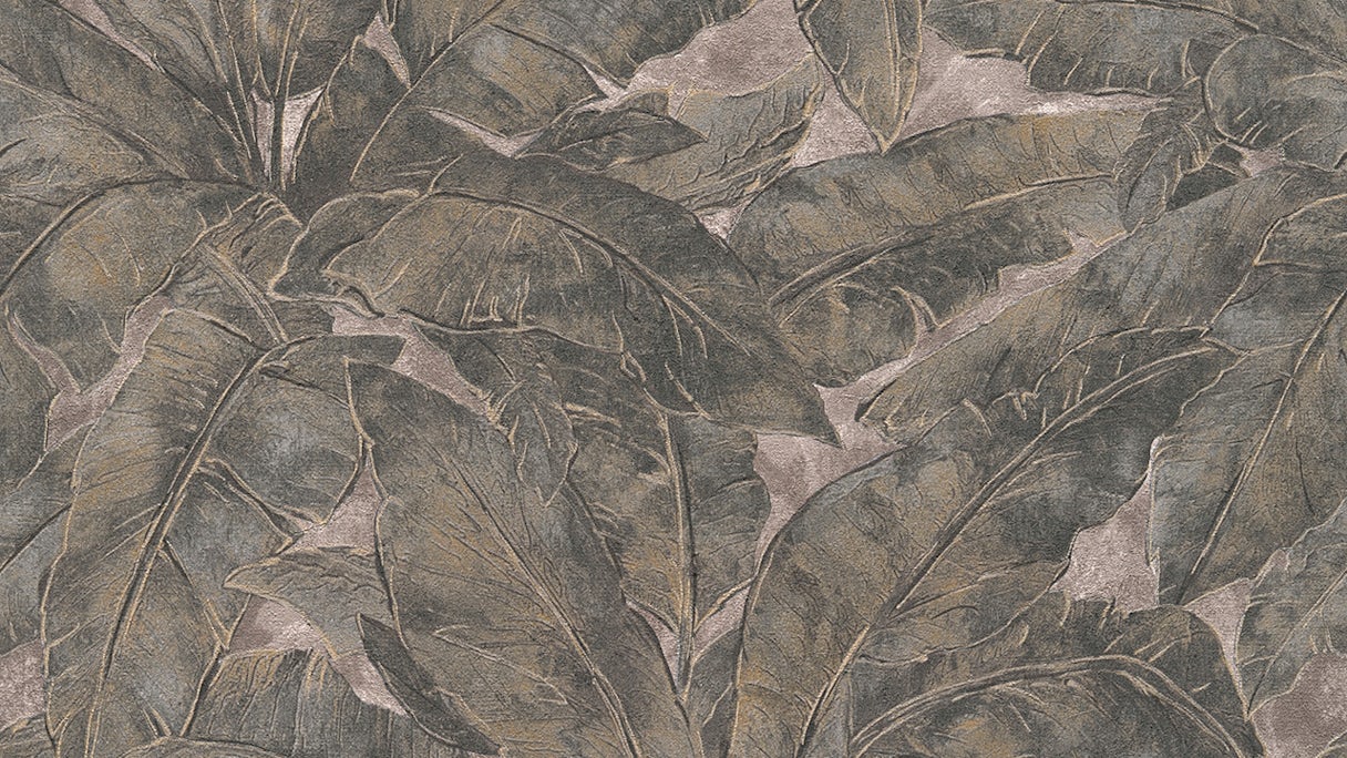 Carta da parati in vinile Metropolitan Stories Francesca - Milano Livingwalls Vintage Palm Leaves Beige Metallic Black 271