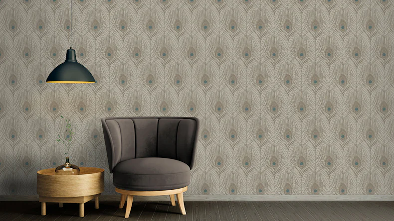 Carta da parati in vinile Assolutamente Chic Architetti Carta Carta Retro Pavone Piume Blu Marrone Grigio 716