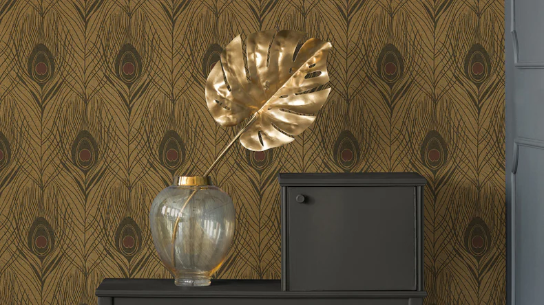 Vinyltapete Absolutely Chic Architects Paper Retro Pfauenfedern Metallic Braun Schwarz 718