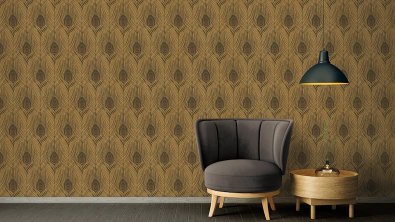 Vinyltapete Absolutely Chic Architects Paper Retro Pfauenfedern Metallic Braun Schwarz 718