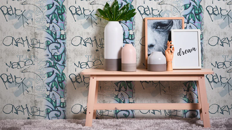 Papiertapete Boys & Girls 6 A.S. Création Modern Kindertapete Teenie Graffiti Grau Grün Schwarz 862