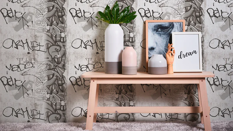 Carta da parati di carta per ragazzi e ragazze 6 A.S. Création carta da parati moderna per bambini teenie graffiti grigio nero bianco 863