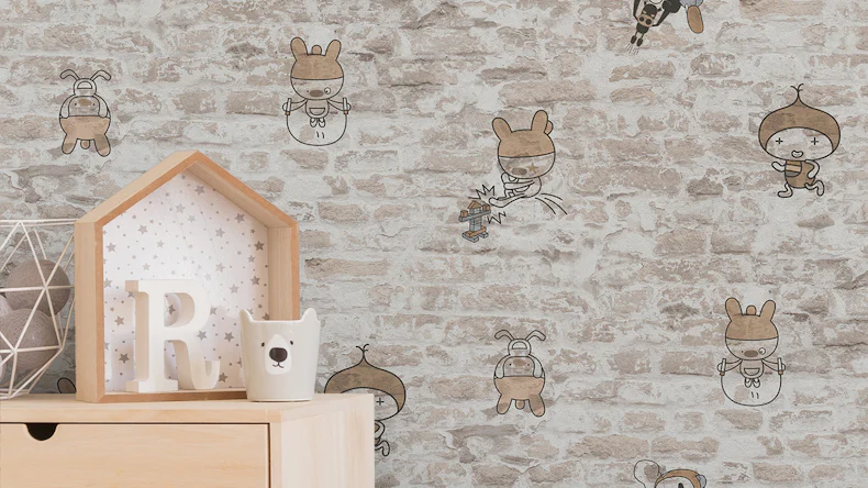 Papiertapete Boys & Girls 6 A.S. Création Kindertapete Steinwand Figuren Beige Grau Schwarz 873