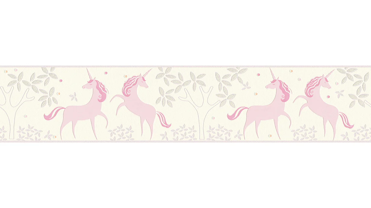 Papier peint vinyle Garçons et Filles 6 A.S. Création papier peint pour enfants bordure licornes gris rose blanc 901