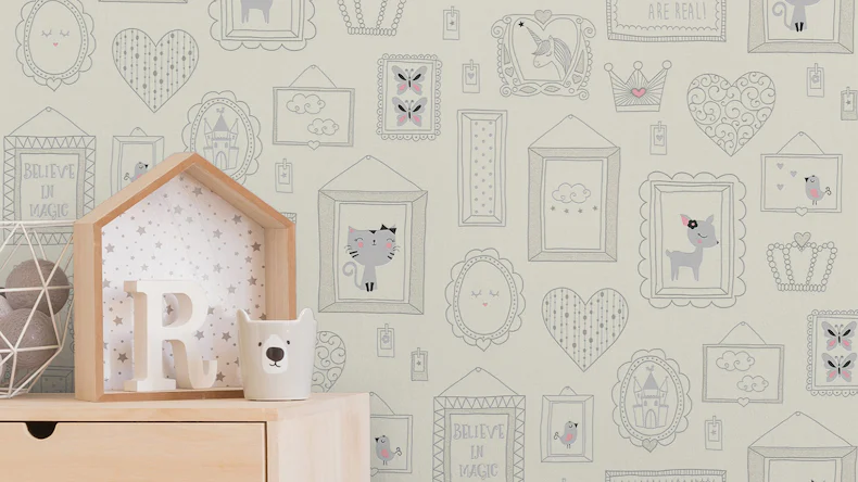 Carta da parati in vinile per ragazzi e ragazze 6 A.S. Création immagini di carta da parati per bambini Princess grigio rosa bianco 911