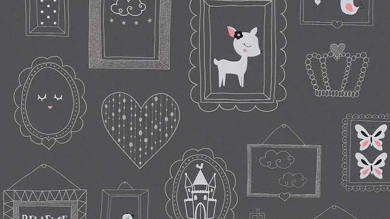 Carta da parati in vinile per ragazzi e ragazze 6 A.S. Création immagini di carta da parati per bambini Princess grigio rosa metallizzato 913