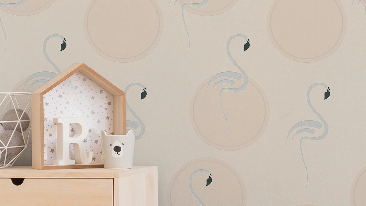 Papier peint vinyle garçons & filles 6 A.S. Création modern children wallpaper flamingos beige gris blanc 982
