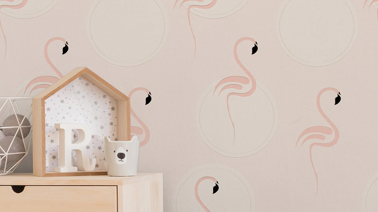 Papier peint vinyle garçons & filles 6 A.S. Création modern children wallpaper flamingos beige gris blanc 983
