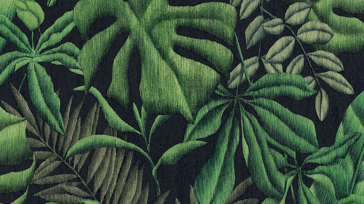 Papier peint en vinyle Greenery A.S. Création country style feuilles de palmier vert noir 331