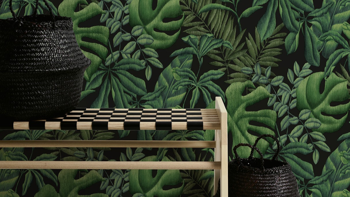 Papier peint en vinyle Greenery A.S. Création country style feuilles de palmier vert noir 331