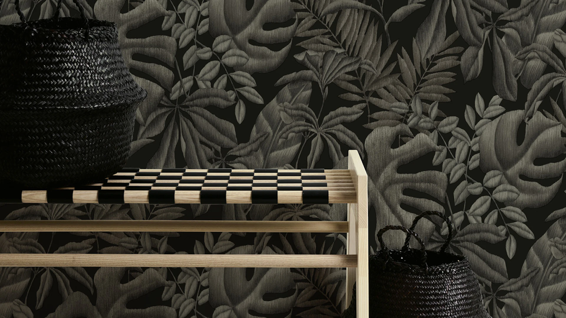Vinyl wallpaper Greenery A.S. Création country style palm leaves grey black 332