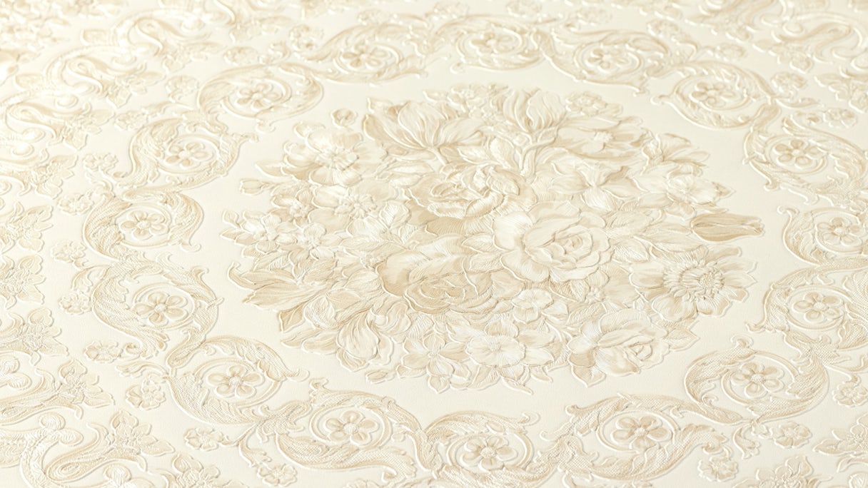 Vinyl wallpaper beige CountryModern classic ornaments pictures flowers & nature Versace 4 551