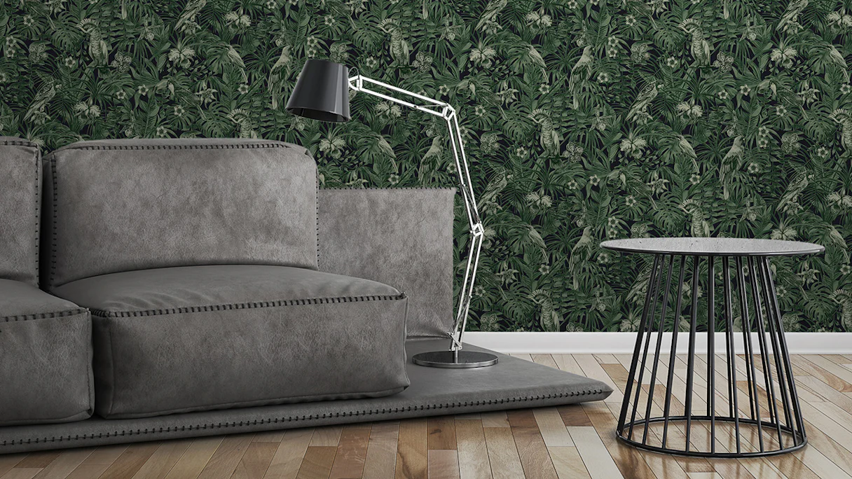 Vinyl wallpaper Greenery A.S. Création country style palm leaves green black 101