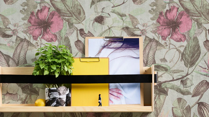 Papier peint vinyle Greenery A.S. Création country style hibiscus plantes vert rose gris 164