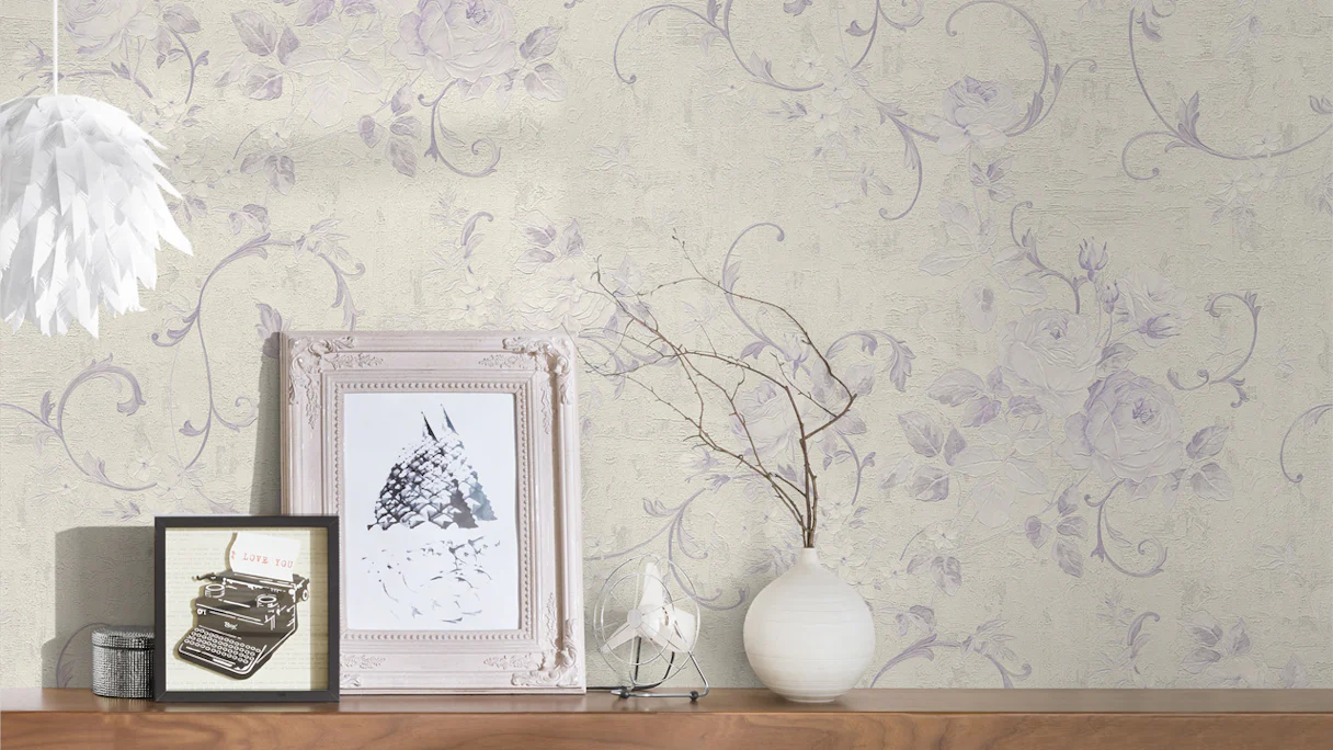 Papier peint vinyle violet rétro fleurs classiques & nature romantico 245