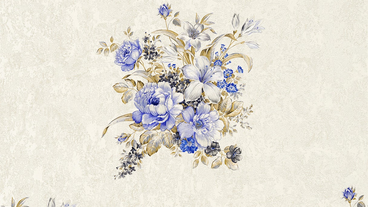 Vinyltapete blau Modern Retro Blumen & Natur Romantico 252