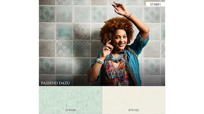 Vinyl Wallpaper New Booth 2.0 Edition 2 Tropical Concret A.S. Création Vintage Ornaments Blue Green Grey 881