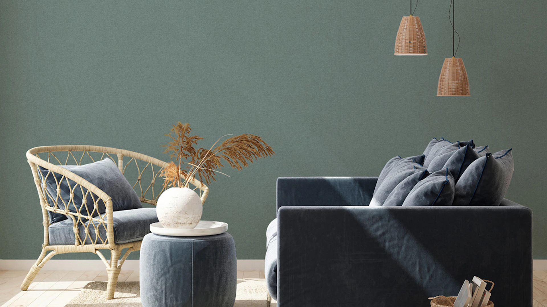 Papier peint en vinyle Nouveaux murs Murs Confortable & Relax Living Plain Walls Plain Green 953