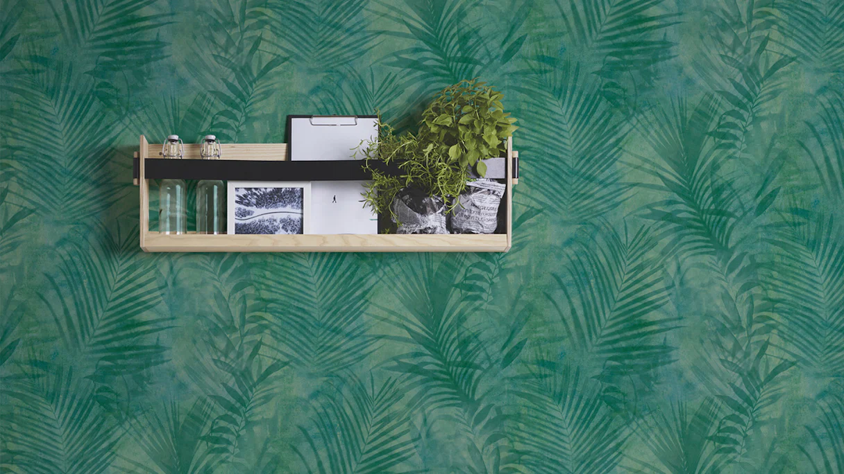 Vinyl wallpaper new pad 2.0 Edition 2 Tropical Concret A.S. Création modern country style Green Blue Yellow 112