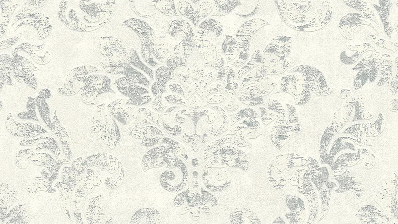 Vinyltapete Neue Bude 2.0 Edition 2 Used Glam A.S. Création Ornamente Weiß Grau Metallic 134