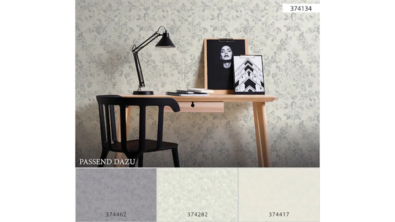 Vinyltapete Neue Bude 2.0 Edition 2 Used Glam A.S. Création Ornamente Weiß Grau Metallic 134