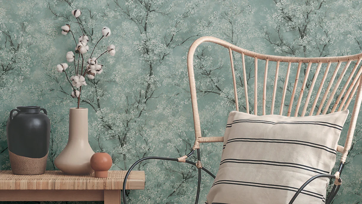 Papier peint en vinyle Nouveaux murs Murs Murs d'habitation confortables et relaxants Vintage Bleu Vert Blanc 203