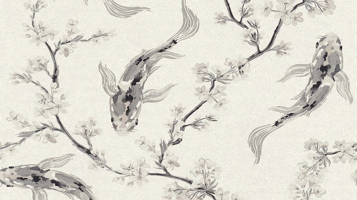 Carta da parati in vinile grigio grigio fiori retrò moderno & immagini della natura Asian Fusion 622