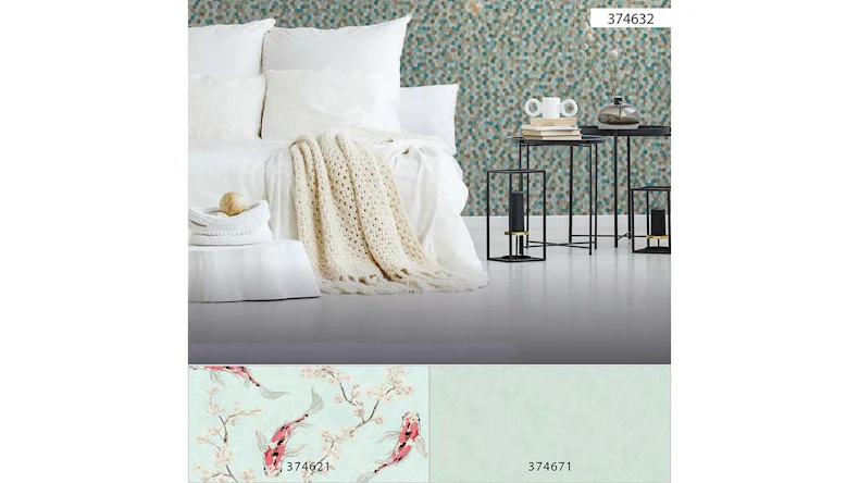 Vinyltapete blau Modern Retro Blumen & Natur Bilder Asian Fusion 632