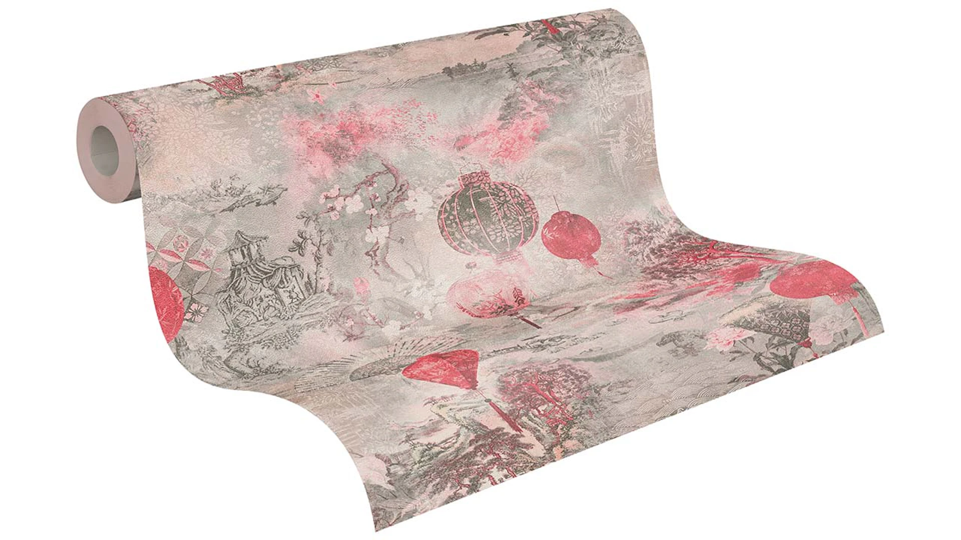 Papier peint vinyle rose moderne rétro fleurs & photos de nature Asian Fusion 662