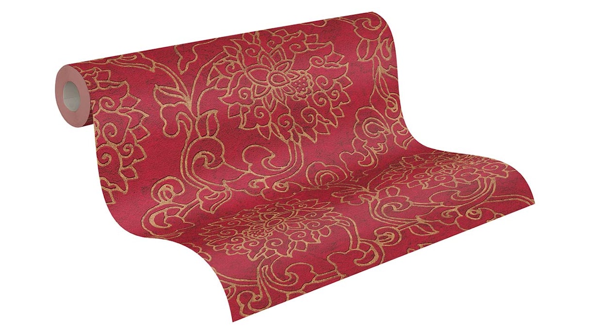 Papier peint vinyle rouge moderne rétro fleurs & nature Asian Fusion 701