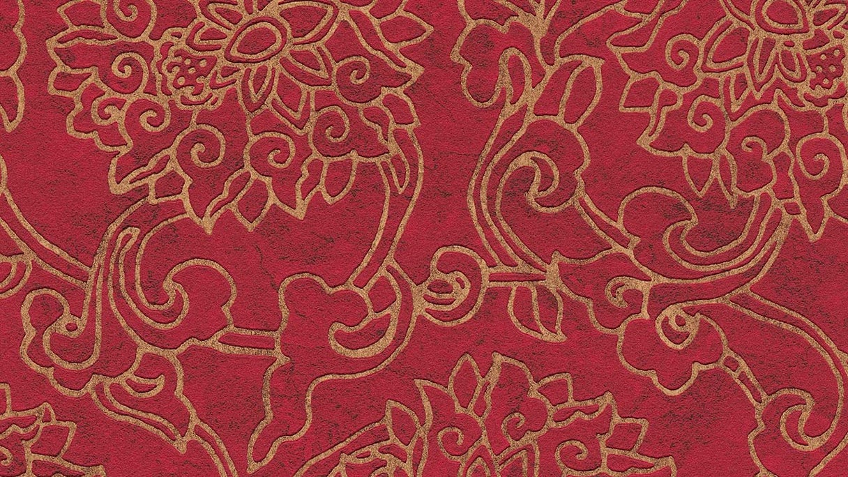 Carta da parati in vinile rosso moderno retrò fiori & natura Asian Fusion 701