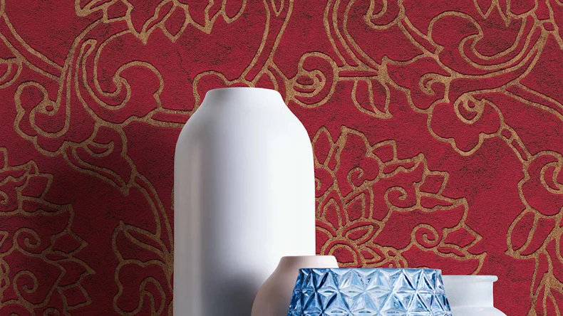 Vinyltapete rot Modern Retro Blumen & Natur Asian Fusion 701