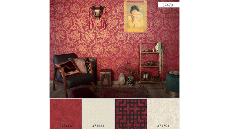 Vinyltapete rot Modern Retro Blumen & Natur Asian Fusion 701