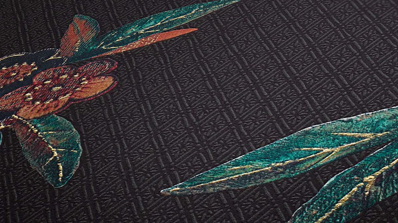 Vinyltapete schwarz Modern Retro Blumen & Natur Asian Fusion 721