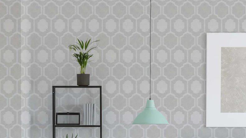 Vinyltapete grau Modern Retro Ornamente Streifen Pop Style 792