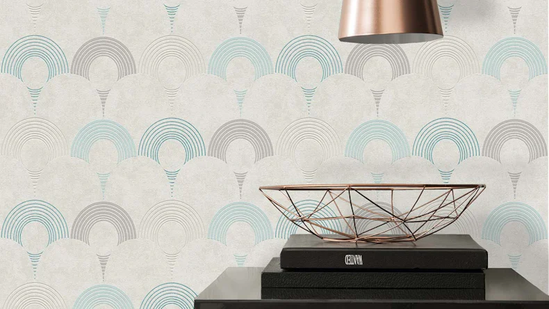 Vinyltapete grau Modern Retro Ornamente Streifen Pop Style 804