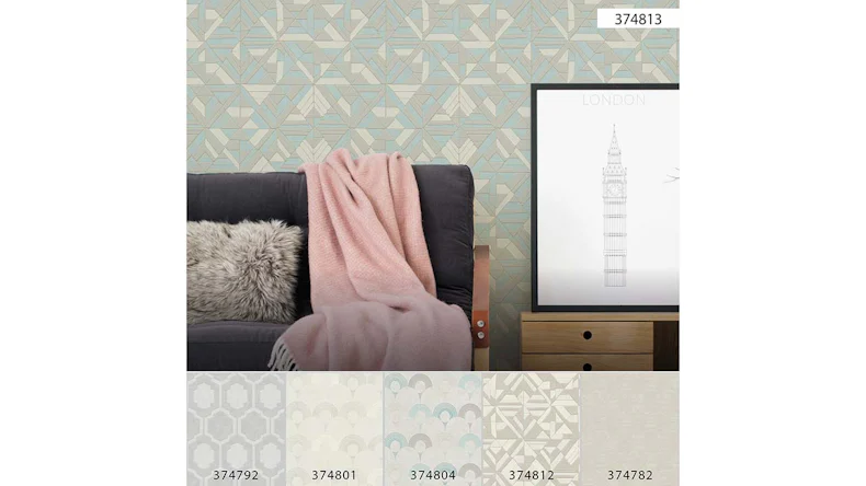 Vinyltapete blau Modern Retro Ornamente Streifen Pop Style 813