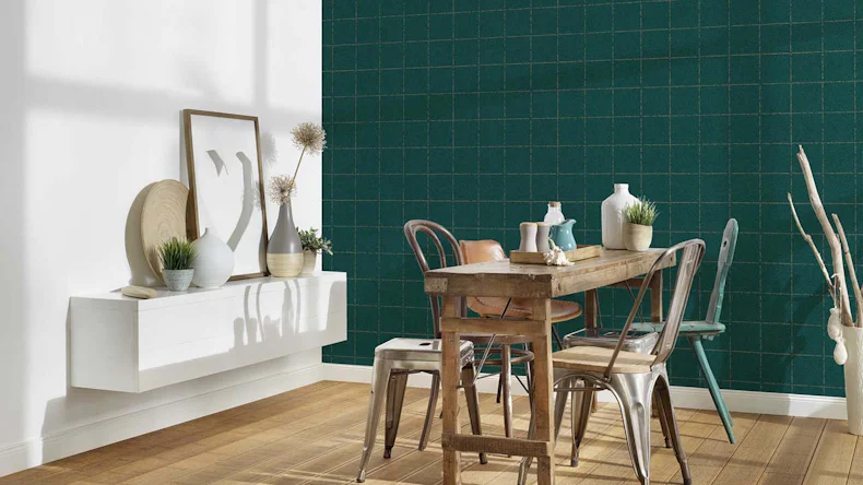 carta da parati in vinile verde moderno retrò a strisce Nuova Eleganza 511