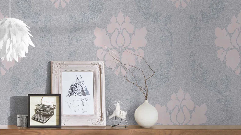 Carta da parati in vinile rosa fiori moderni e ornamenti naturali New Elegance 523